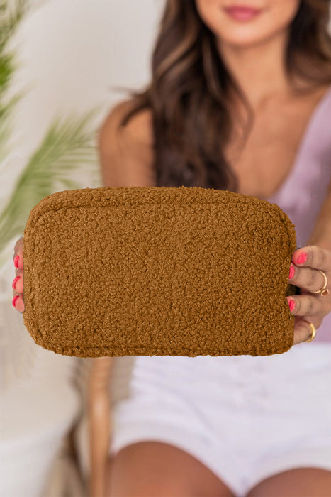 Chestnut Teddy Fleece Large Capacity Makeup Bag