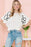 White Floral Pattern Short Batwing Sleeve Knitted Top