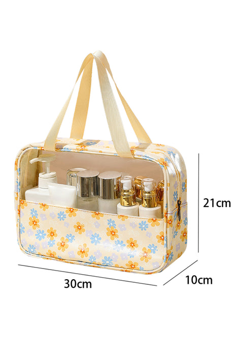 Light Pink Floral Print Zipper Waterproof Makeup Bag