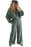 Mist Green Crinkle Split Neck Top Loose Drawstring Pants Set