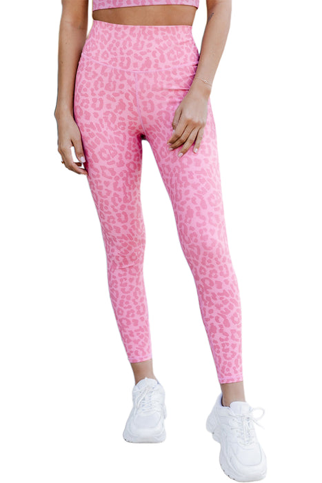 Pink Leopard Print Ankle-length High Waist Leggings