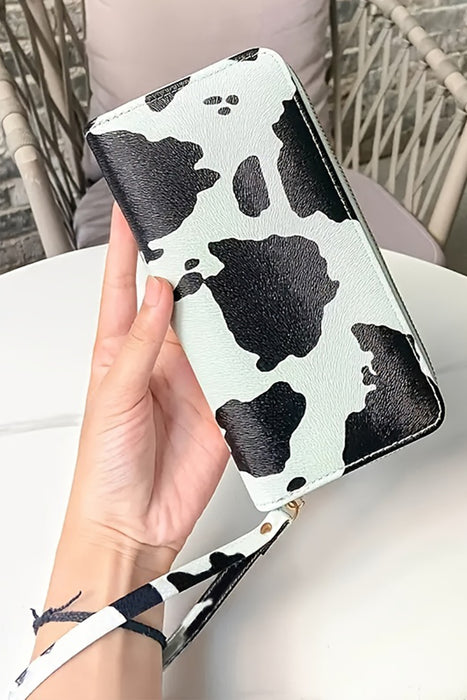 Bright White Black Spots Print Faux Leather Clutch Purse