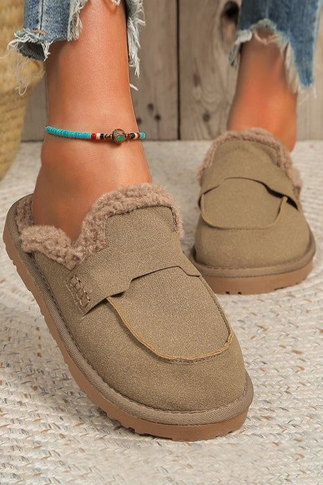 Pale Khaki Sherpa Lining Winter Slides Shoes