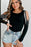 Black Rhinestone Fringed Cold Shoulder Long Sleeve Bodysuit