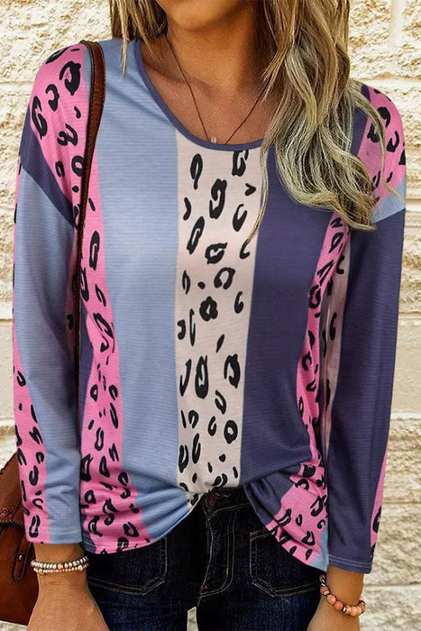 Cheetah Color Block Leopard Long Sleeve T Shirt