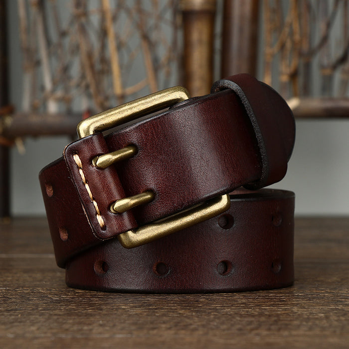 Men's First Layer Cowhide Vintage Brass Buckle Belt