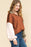 Khaki Patchwork Bishop Sleeve Zip Neck Sweatshirt