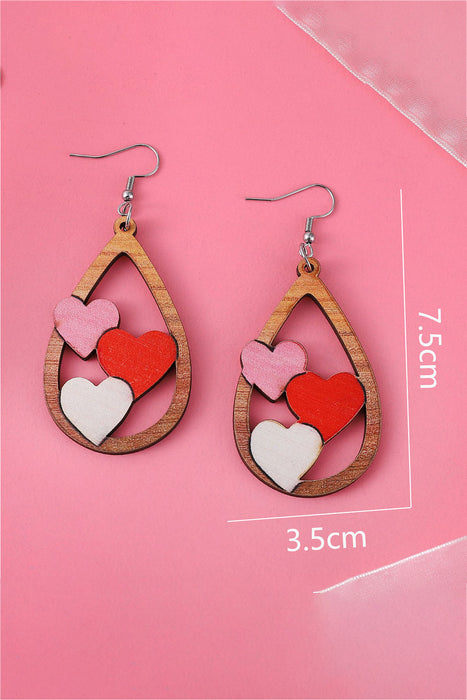 Red Valentines 3 Hearts Insert Water Drop Earrings