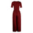 Red Plain Basic Short Sleeve Wide Leg Jumpsuit