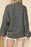 Gray Mock Neck Lantern Sleeve Cable Knit Sweater