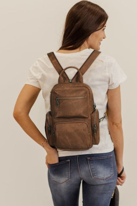 Chestnut Multi Pocket Zipped Retro Backpack