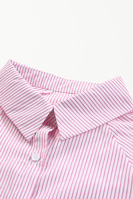 Black Striped Casual Shirred Cuffs Shirt