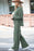 Mist Green Crinkle Split Neck Top Loose Drawstring Pants Set