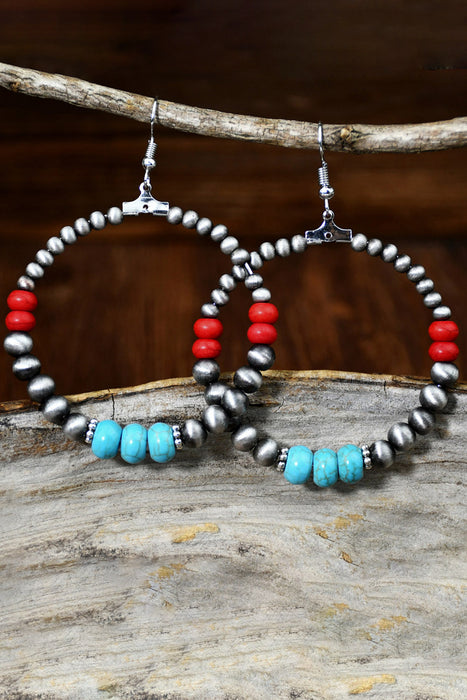 Multicolour Turquoise Colorblock Beaded Large Hoop Earrings