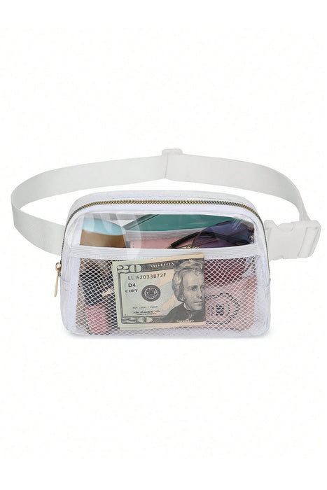 Black Adjustable Straps Zipper Clear Waist Bag