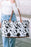 White Animal Spots Printed Leather Tote Bag