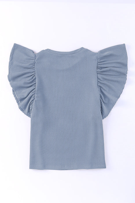 Blue Textured Butterfly Sleeve Casual Blouse for Women