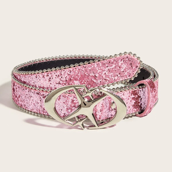 Women's Silver Belt With Sequin Buckle Belt