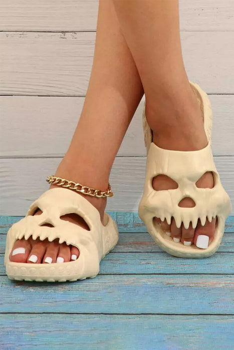 Beige Halloween Skull Open Toe Non-Slip Slippers