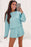 Sky Blue Long Sleeve Top & Shirred High Waist Shorts Set