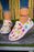 Light Pink Easter Eggs Printed Square Toe Slip On Sneakers