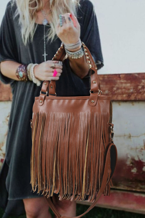 Chestnut Vintage Fringed Leather Shoulder Bag