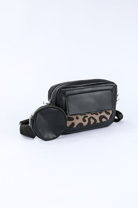 Black Leopard Pattern Crossbody Bag with Coin Purse