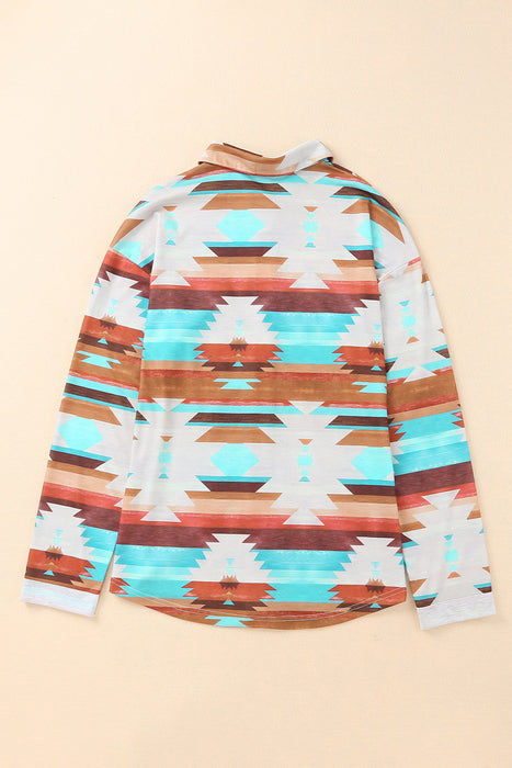 Multicolor Geometric Print Buttoned Pocket Long Sleeve Shirt