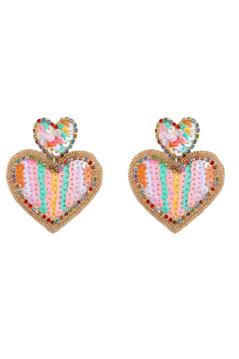 Multicolor Valentine Sequin Hearts Drop Earrings