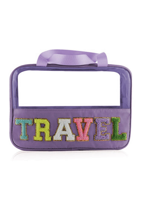 Black TRAVEL Chenille Letter Clear PVC Makeup Bag