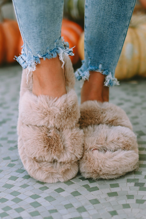 Brown Winter Plush Hollow Out Slippers