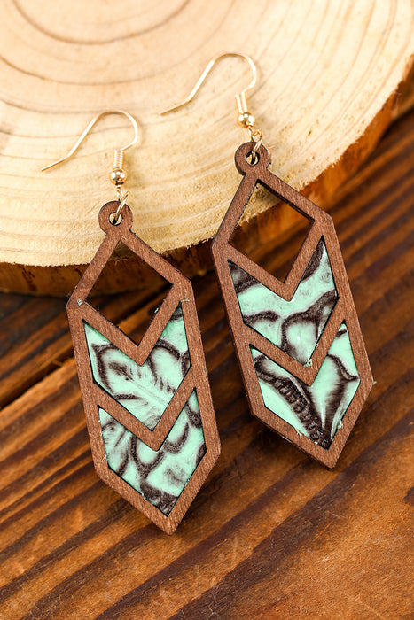 Mint Green Aniaml Print Insert Wooden Hollowed Earrings