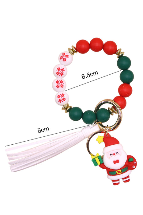 Fiery Red Santa Christmas Silicone Bead Tassel Bracelet Keyring