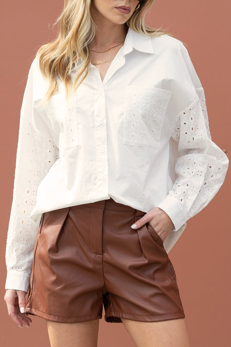 White Lace Patch Chest Pocket Button-Up Shirt