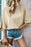 Parchment Solid Color Crinkled V Neck Bell Sleeve Blouse