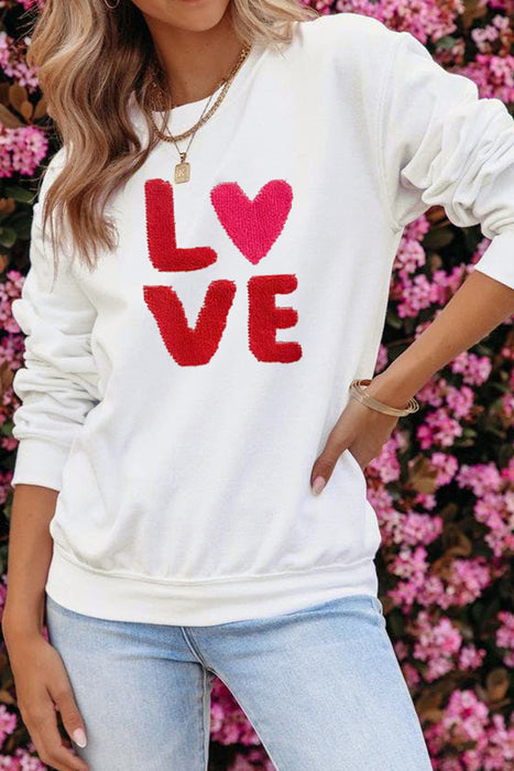 Beige LOVE Patched Graphic Valentines Sweatshirt