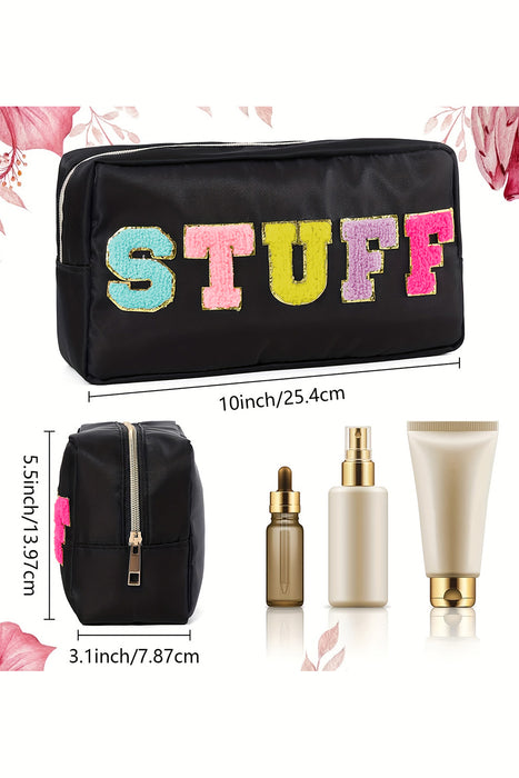 Black STUFF Glitter Zipper Canvas Makeup Bag