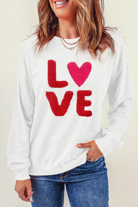 Beige LOVE Patched Graphic Valentines Sweatshirt