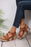 Chestnut Hollow Out Velcro Leather Wedge Sandals