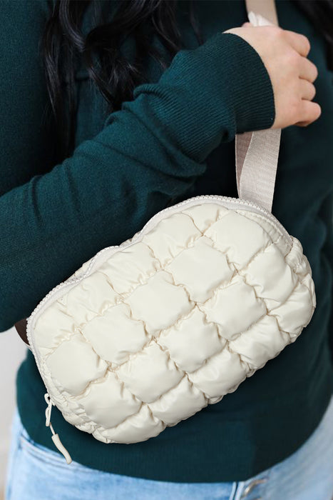 Beige Casual Puffy Quilted Crossbody Bag