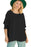 Black Plain Batwing Sleeve Business Casual Blouse for Women