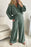 Mist Green Crinkle Split Neck Top Loose Drawstring Pants Set