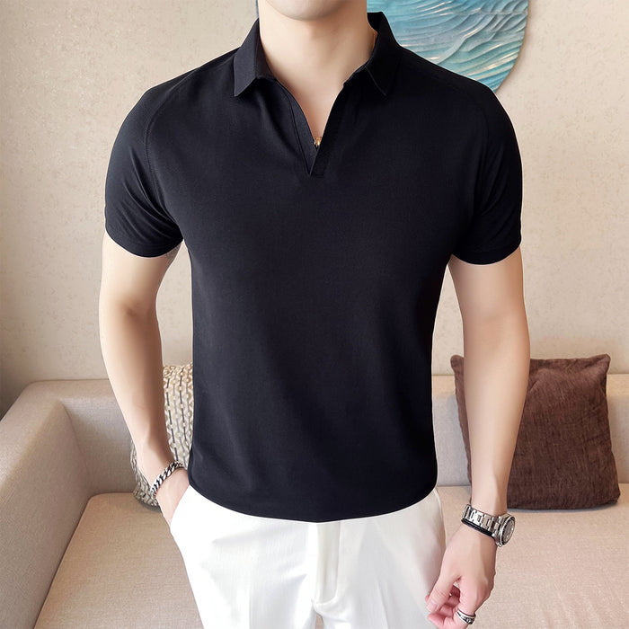 Black V-neck Short Sleeved Men's Style