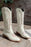 Bright White Geometric Leather Embroidered Boots