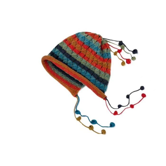 Season Handmade Crochet Color Ball Strap Wool Hat