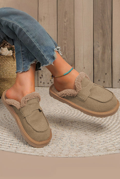 Pale Khaki Sherpa Lining Winter Slides Shoes