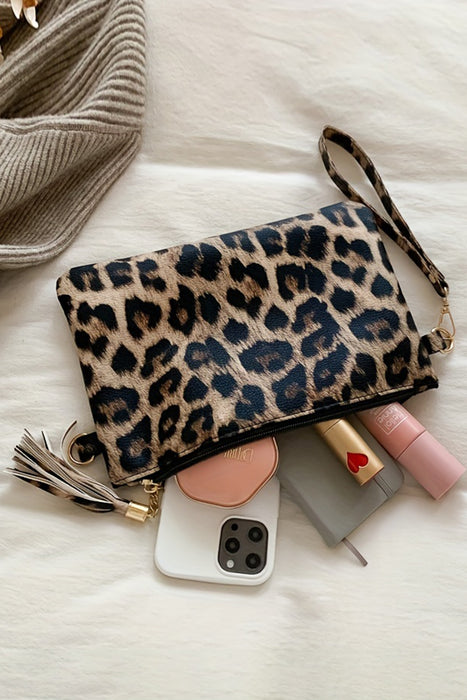 Chestnut Leopard Print Wrist Strap Zipped Wallet