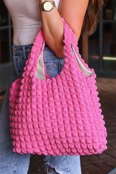 Rose Red Casual Plain Puffy Quilted Tote Bag