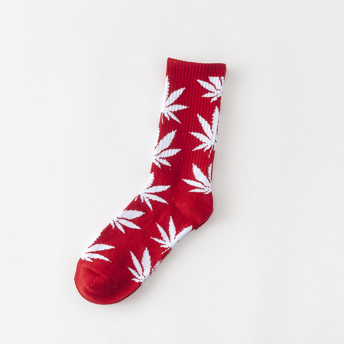 Women's Leaves Are Cotton Middle Tube Socks Thick