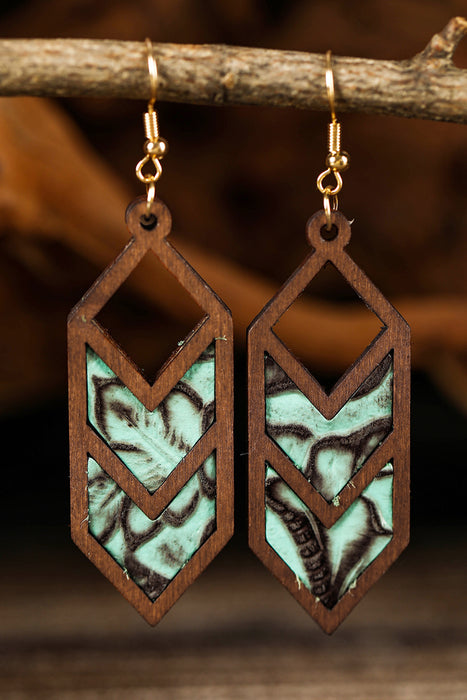 Mint Green Aniaml Print Insert Wooden Hollowed Earrings